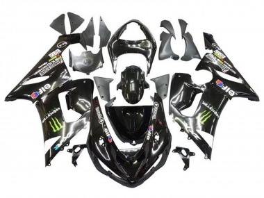 Cheap 2005-2006 Kawasaki ZX6R Motorcycle Fairings - Glossy Black Yellow Monster