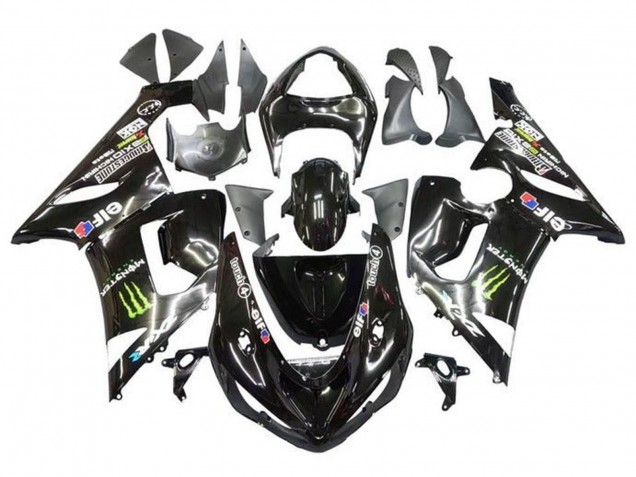 2005-2006 Kawasaki ZX6R Motorcycle Fairings - Glossy Black Yellow Monster