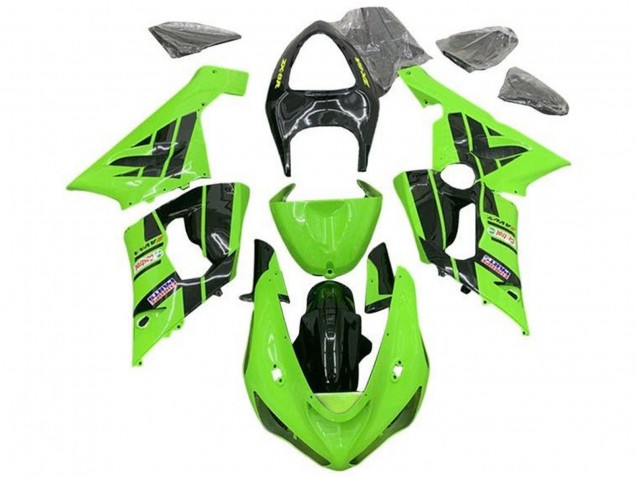 2005-2006 Kawasaki ZX6R Motorcycle Fairings - Light Green Black Castrol