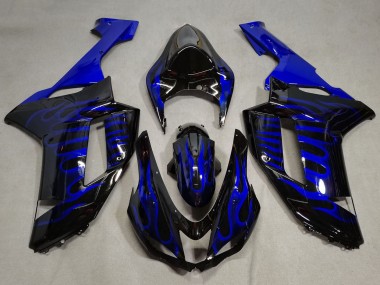 Cheap 2007-2008 Kawasaki ZX6R Motorcycle Fairings - Black Blue Flame