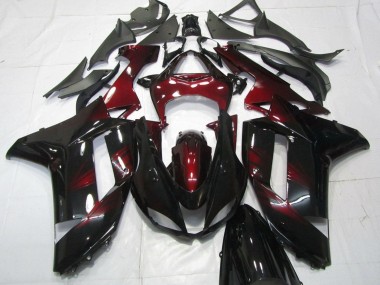 Cheap 2007-2008 Kawasaki ZX6R Motorcycle Fairings - Black Dark Red