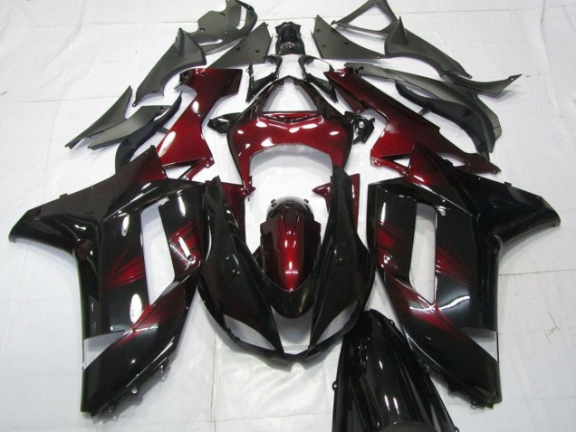 2007-2008 Kawasaki ZX6R Motorcycle Fairings - Black Dark Red