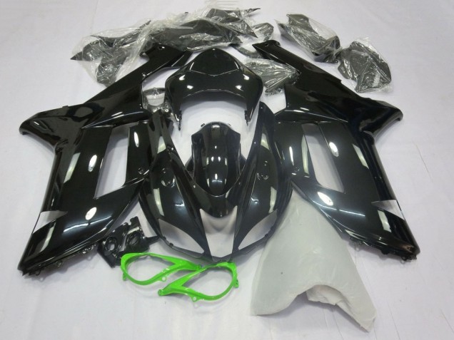 2007-2008 Kawasaki ZX6R Motorcycle Fairings - Glossy Black Neon Green