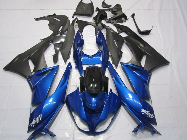 2007-2008 Kawasaki ZX6R Motorcycle Fairings - Blue Matte Black White
