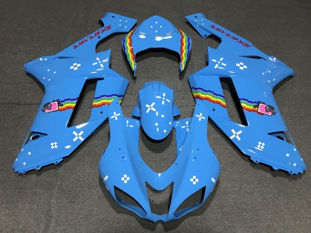 2007-2008 Kawasaki ZX6R Motorcycle Fairings - Light Blue Rainbow