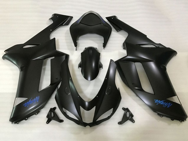 2007-2008 Kawasaki ZX6R Motorcycle Fairings - Matte Black Blue Ninja