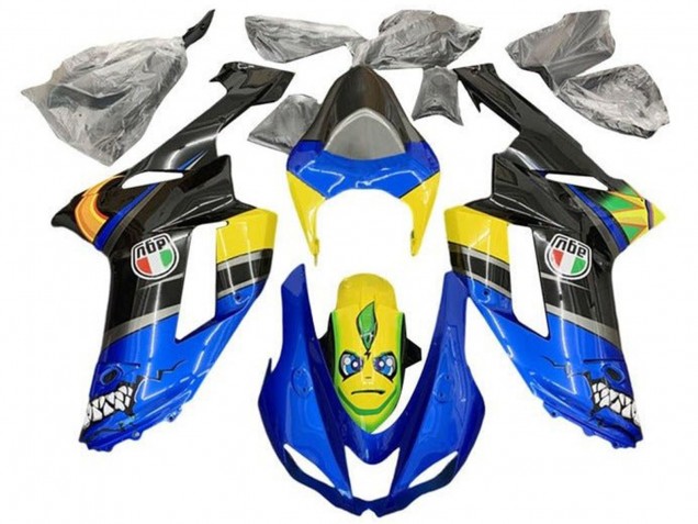 2007-2008 Kawasaki ZX6R Motorcycle Fairings - Blue Black Yellow Shark