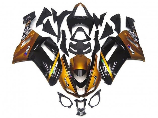 2007-2008 Kawasaki ZX6R Motorcycle Fairings - Gold Black Elf