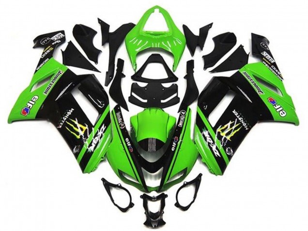 2007-2008 Kawasaki ZX6R Motorcycle Fairings - Green Black Monster Elf