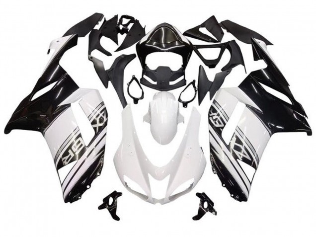 2007-2008 Kawasaki ZX6R Motorcycle Fairings - White Black Silver Stripe