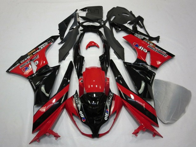 2009-2012 Kawasaki ZX6R Motorcycle Fairings - Red Glossy Black Elf Touch4 Bridgestone