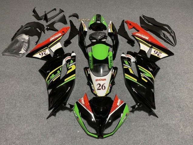 2009-2012 Kawasaki ZX6R Motorcycle Fairings - Green Glossy Black White Red Showr 26