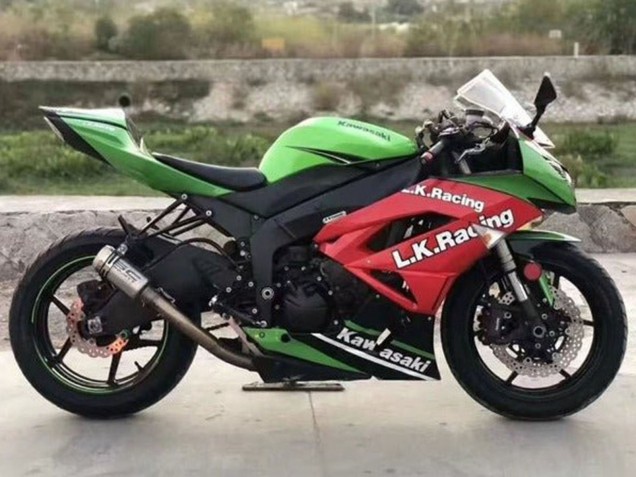 2009-2012 Kawasaki ZX6R Motorcycle Fairings - Green Red Black White L.K. Racing