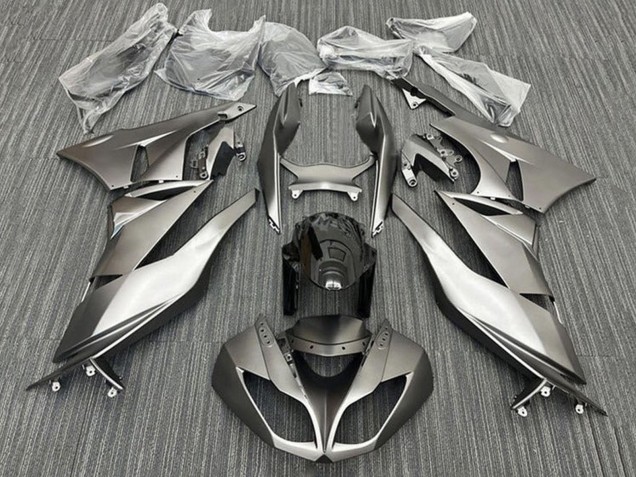 2009-2012 Kawasaki ZX6R Motorcycle Fairings - Matte Silver Black