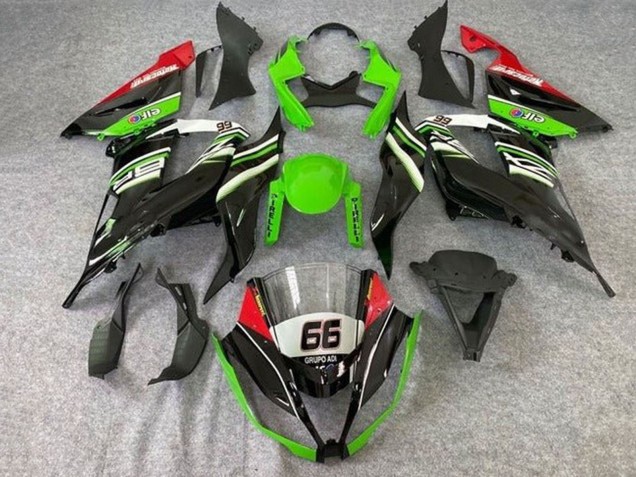 2013-2018 Kawasaki ZX6R Motorcycle Fairings - Green White Black Red Elf 66