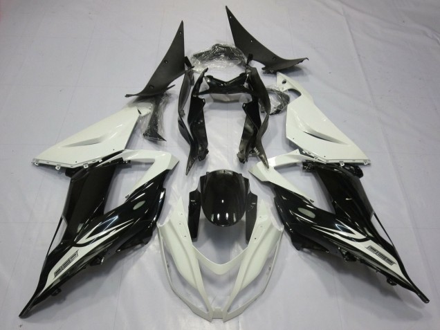 2013-2018 Kawasaki ZX6R Motorcycle Fairings - Pearl White Glossy Black