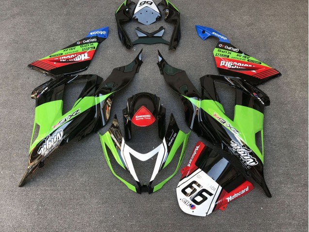2013-2018 Kawasaki ZX6R Motorcycle Fairings - Green Black Red White Motocard 66