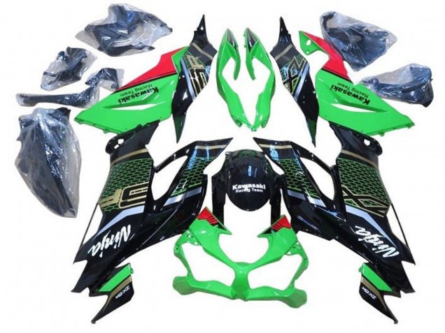 2019-2022 Kawasaki ZX6R Motorcycle Fairings - Green Red Glossy Black Honeycomb