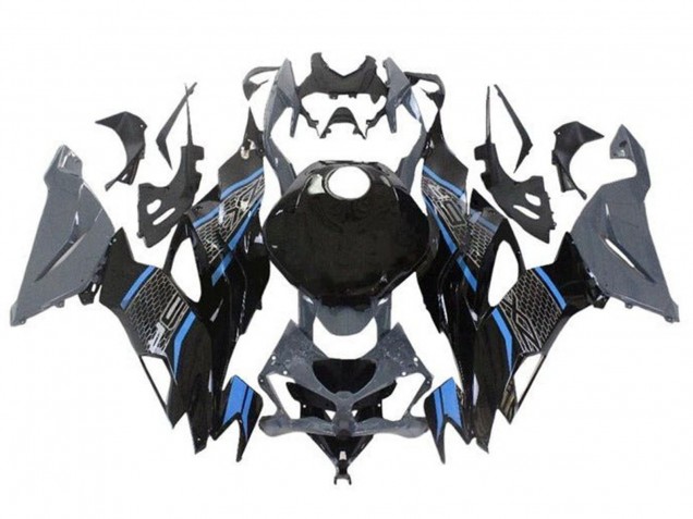 2019-2022 Kawasaki ZX6R Motorcycle Fairings - Grey Blue Black Honeycomb