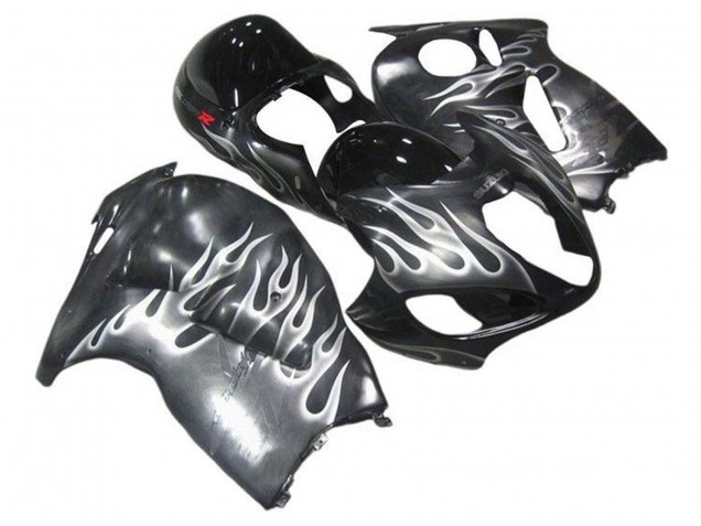 1996-2007 Suzuki GSXR 1300 Hayabusa Motorcycle Fairings - Grey Black White Flame