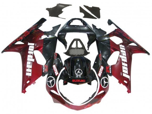 2000-2002 Suzuki GSXR1000 Motorcycle Fairings - Glossy Black Dark Red Jordan
