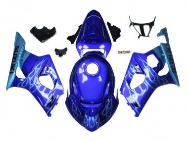 Cheap 2003-2004 Suzuki GSXR 1000 Motorcycle Fairings - Blue Light Blue White Flame