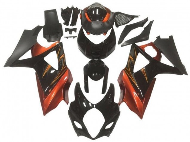 2005-2006 Suzuki GSXR 1000 Motorcycle Fairings - Glossy Black Matte Black Orange