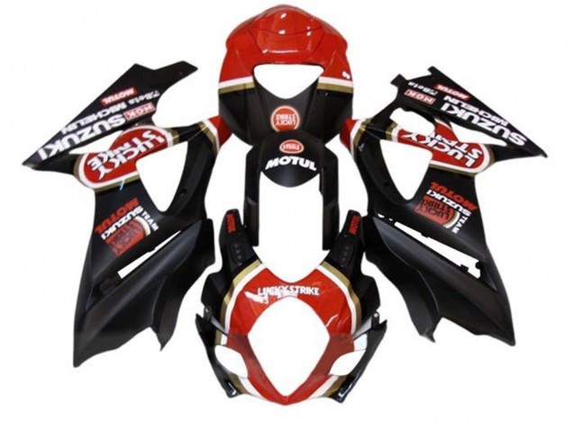 2005-2006 Suzuki GSXR 1000 Motorcycle Fairings - Matte Black Red Lucky Strike
