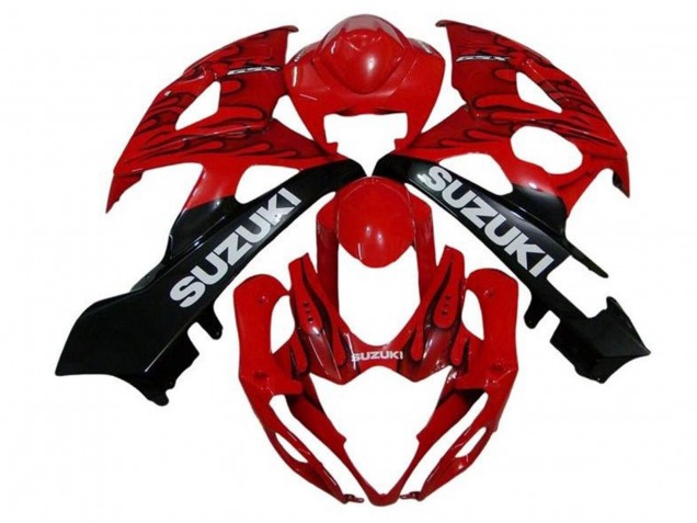 2005-2006 Suzuki GSXR 1000 Motorcycle Fairings - Red Black Flame White