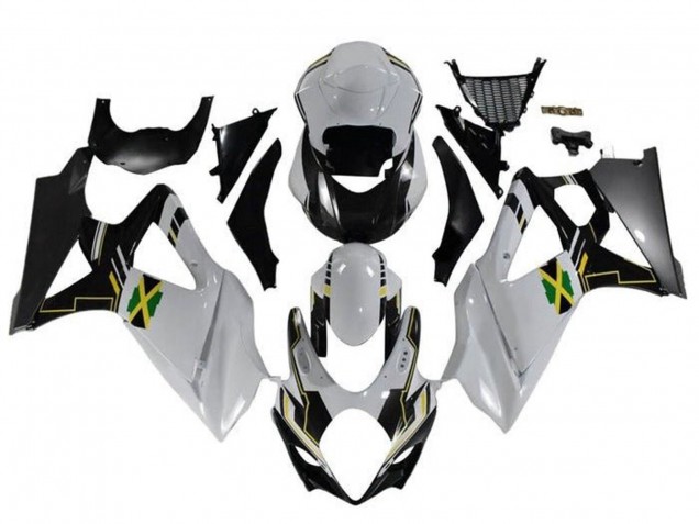 2005-2006 Suzuki GSXR 1000 Motorcycle Fairings - White Black Yellow Jamaica