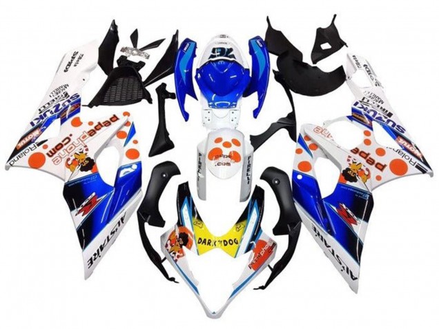 2005-2006 Suzuki GSXR 1000 Motorcycle Fairings - White Blue Orange Yellow Dark Dog