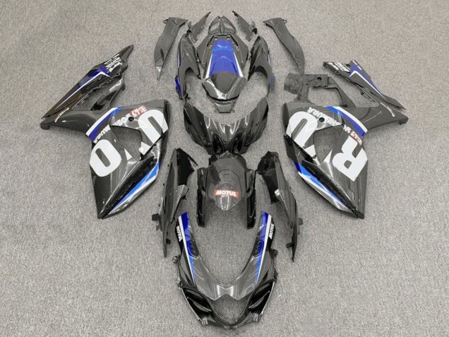 2017-2024 Suzuki GSXR1000 Motorcycle Fairings - Faux Carbon Fiber White Blue