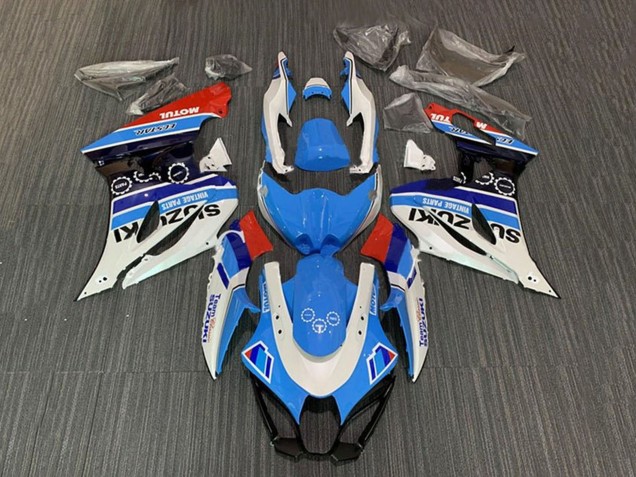2017-2024 Suzuki GSXR1000 Motorcycle Fairings - White Blue Stripe Red Motul