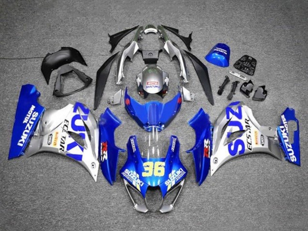 2017-2024 Suzuki GSXR1000 Motorcycle Fairings - Blue Silver Ecstar 36