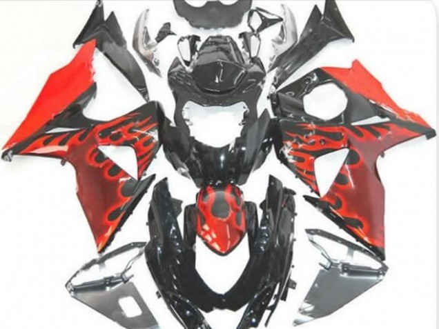 2009-2016 Suzuki GSXR 1000 Motorcycle Fairings - Glossy Black Red Flame