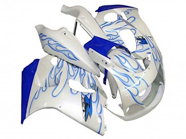 Cheap 1996-2000 Suzuki GSXR 600 / GSXR 750 Motorcycle Fairings - White Blue Flame
