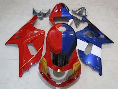 Cheap 2001-2003 Suzuki GSXR 600 / GSXR 750 Motorcycle Fairings - Red Blue Split Gold