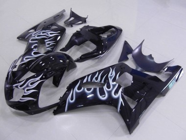 Cheap 2001-2003 Suzuki GSXR 600 / GSXR 750 Motorcycle Fairings - Glossy Black White Flame