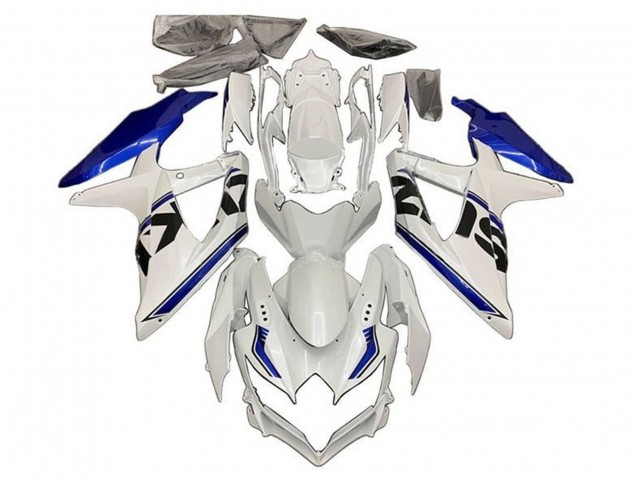 2008-2010 Suzuki GSXR 600 / GSXR 750 Motorcycle Fairings - White Blue Black Stripe
