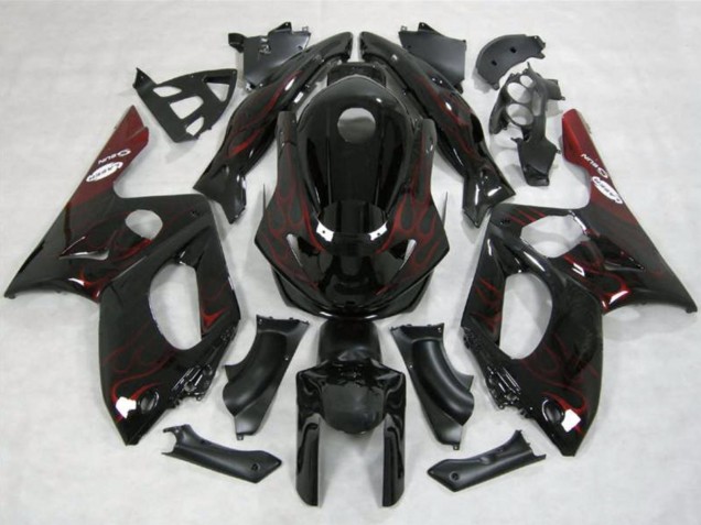 1996-2007 Yamaha YZF600R Thundercat Motorcycle Fairings - Glossy Black Red Flame