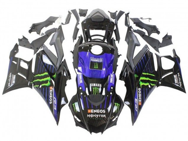 2019-2021 Yamaha YZF R3/R25 Motorcycle Fairings - Blue Glossy Black Green ENEOS Monster