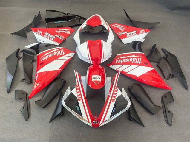2012-2014 Yamaha YZF 1000 R1 Motorcycle Fairings - White Red Milwaukee Rocol Maxxis