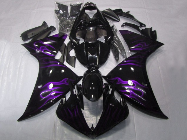 2012-2014 Yamaha YZF 1000 R1 Motorcycle Fairings - Glossy Black Purple Flame
