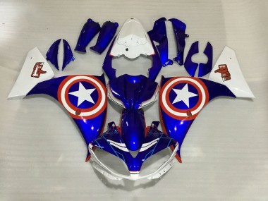 Cheap 2012-2014 Yamaha YZF 1000 R1 Motorcycle Fairings - White Blue Red Star Captain America