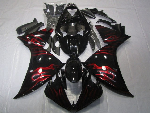 2012-2014 Yamaha YZF 1000 R1 Motorcycle Fairings - Glossy Black Red Flame