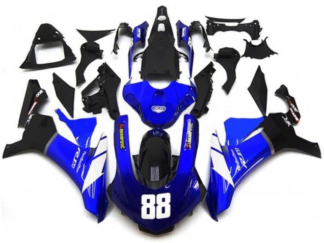 2015-2019 Yamaha YZF 1000 R1 Motorcycle Fairings - Blue White Glossy Black Akropovic