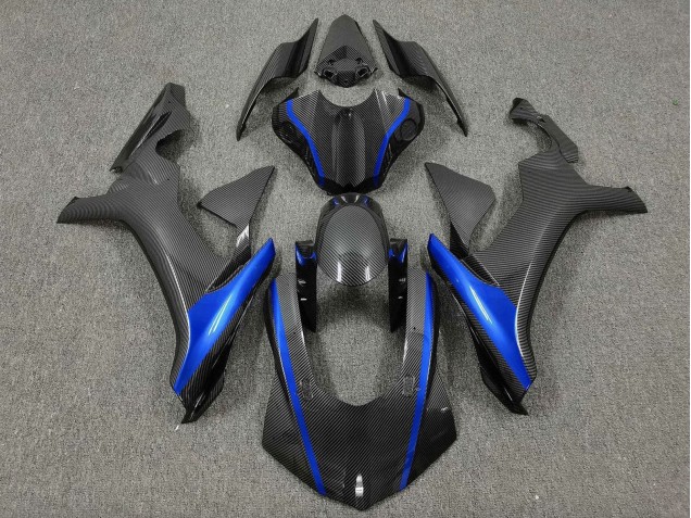 2015-2019 Yamaha YZF 1000 R1 Motorcycle Fairings - Faux Carbon Fiber Blue