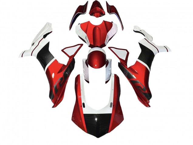 2020-2025 Yamaha YZF 1000 R1 Motorcycle Fairings - White Red Faux Carbon Fiber