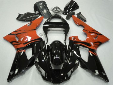 Cheap 2000-2001 Yamaha YZF 1000 R1 Motorcycle Fairings - Orange Glossy Black Flame