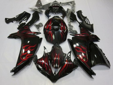 Cheap 2007-2008 Yamaha YZF 1000 R1 Motorcycle Fairings - Glossy Black Red Flame